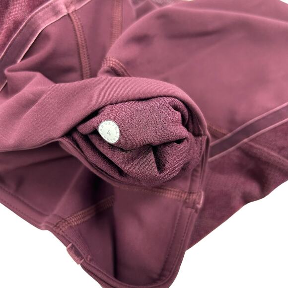 Lululemon Maroon Red Wunder Under Crop High-Rise Flocked Leggings 4 - Picture 4 of 7